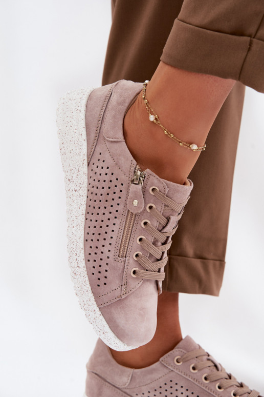 de camurça sapato Feminino com zíperes bege Cemela