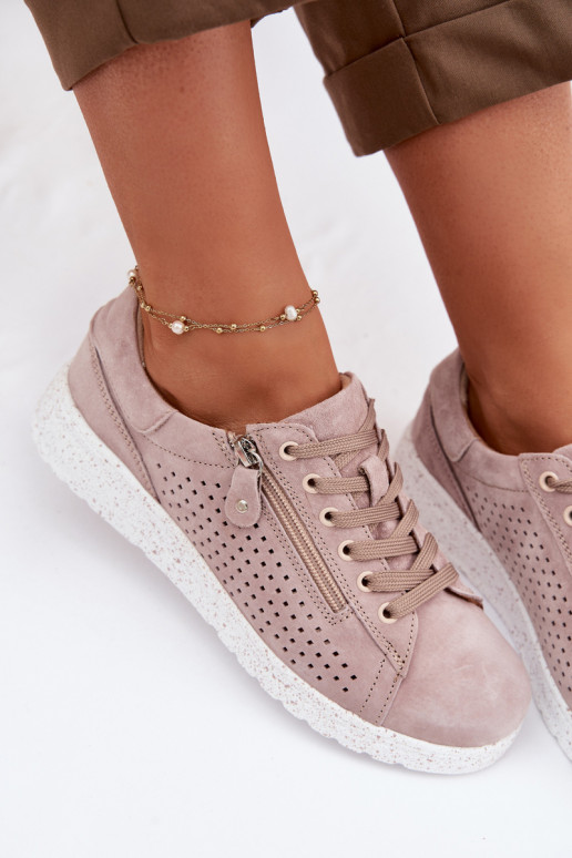 de camurça sapato Feminino com zíperes bege Cemela