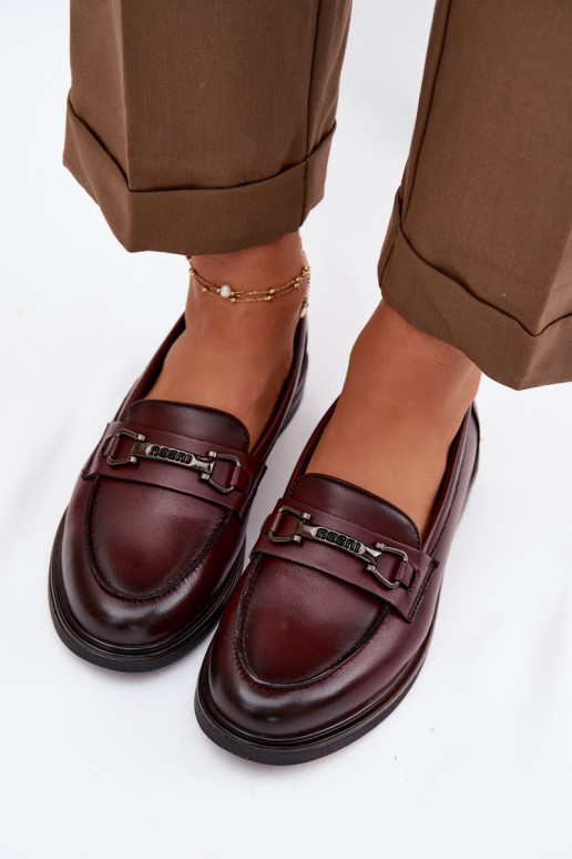 Pele mocassins femininos Vinceza 39983 Borgonha