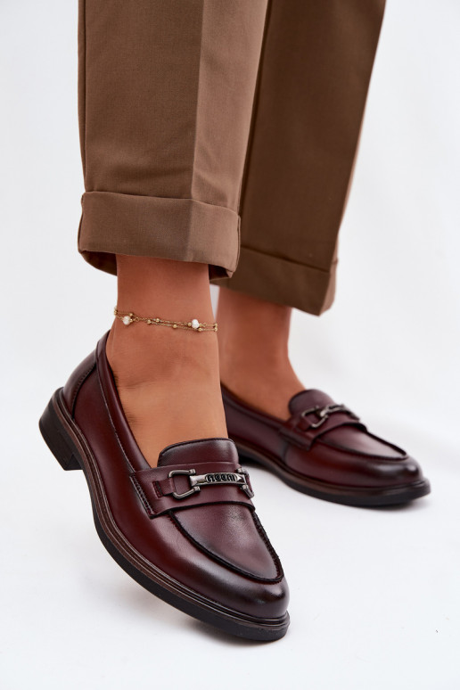 Pele mocassins femininos Vinceza 39983 Borgonha