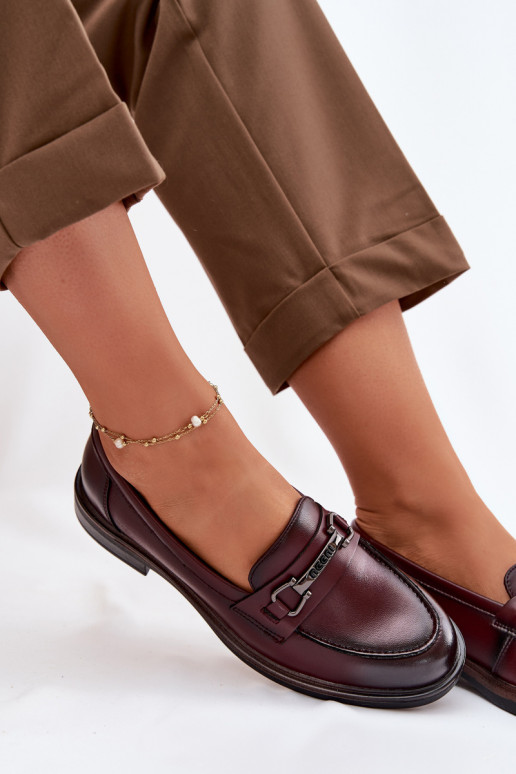 Pele mocassins femininos Vinceza 39983 Borgonha