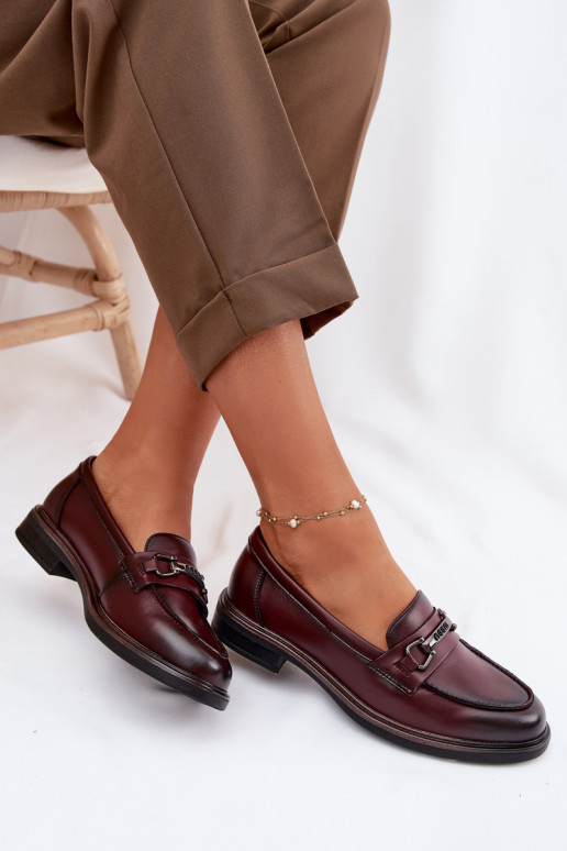 Pele mocassins femininos Vinceza 39983 Borgonha