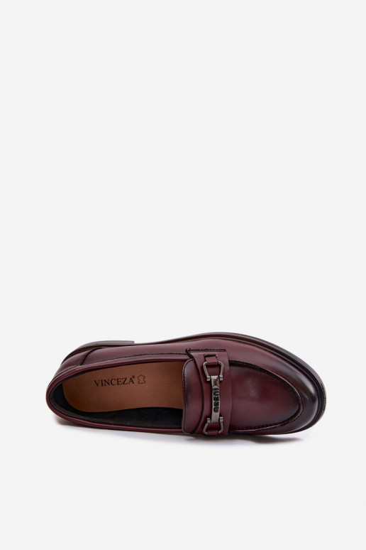 Pele mocassins femininos Vinceza 39983 Borgonha