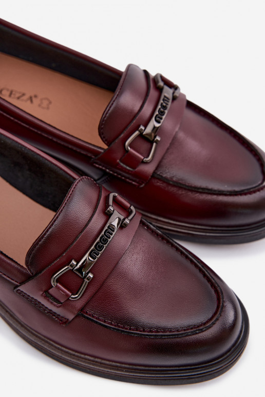 Pele mocassins femininos Vinceza 39983 Borgonha