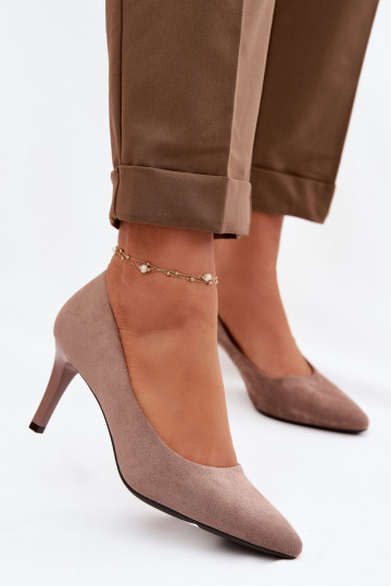 sapatos de salto alto de camurça ecológicaoParae Sergio Leone 1336 cor marrom 2