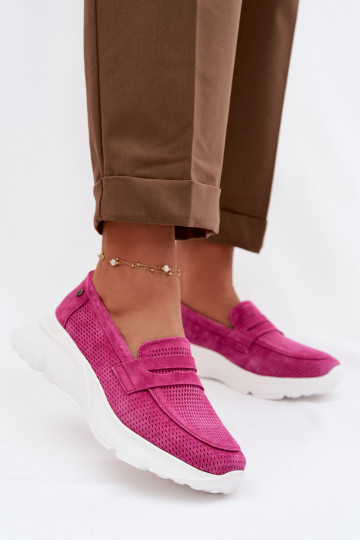 Mocassins femininos de camurça natural com plataforma Vinceza 79626 cor rosa 2