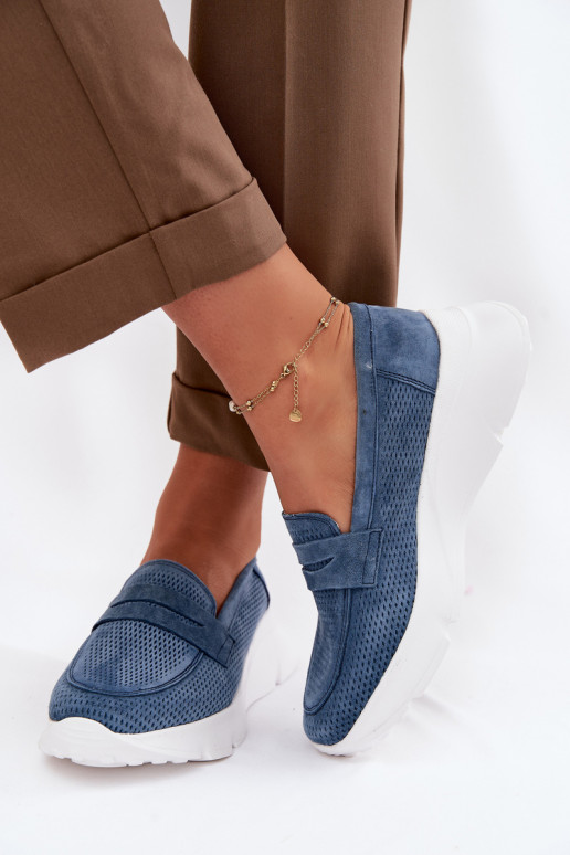 mocassins femininosHabilitadoturalnego de camurçau com uma plataforma Vinceza 79626 azul escuro