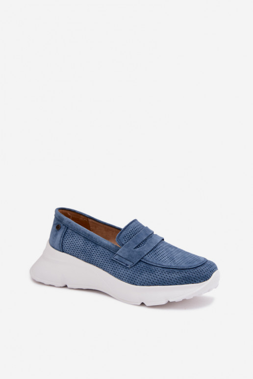mocassins femininosHabilitadoturalnego de camurçau com uma plataforma Vinceza 79626 azul escuro