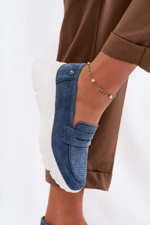 mocassins femininosHabilitadoturalnego de camurçau com uma plataforma Vinceza 79626 azul escuro