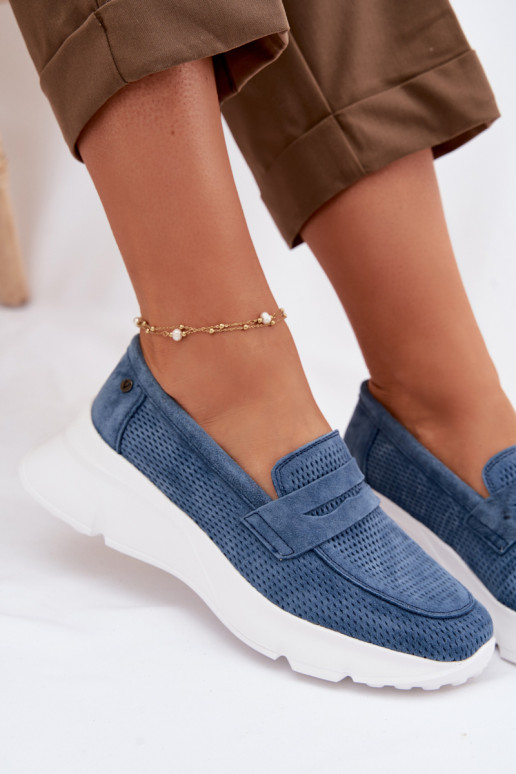 mocassins femininosHabilitadoturalnego de camurçau com uma plataforma Vinceza 79626 azul escuro