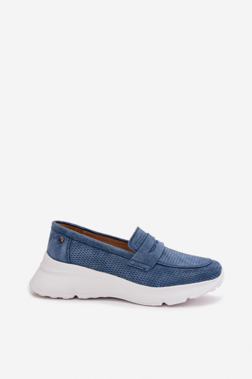 mocassins femininosHabilitadoturalnego de camurçau com uma plataforma Vinceza 79626 azul escuro