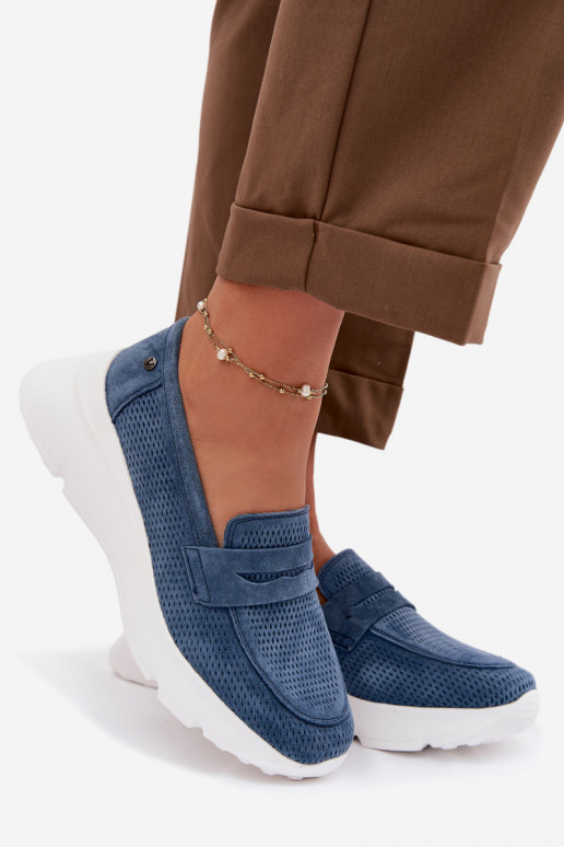 mocassins femininosHabilitadoturalnego de camurçau com uma plataforma Vinceza 79626 azul escuro