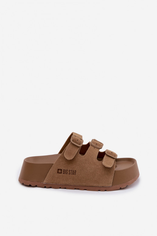 Chinelos femininos com uma plataforma com listras Big Star TT274530 cor marrom