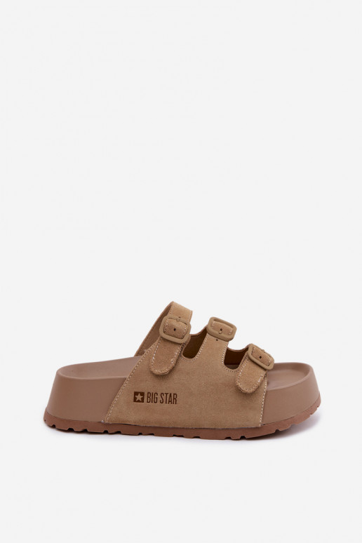 Chinelos femininos com uma plataforma com listras Big Star TT274529 bege