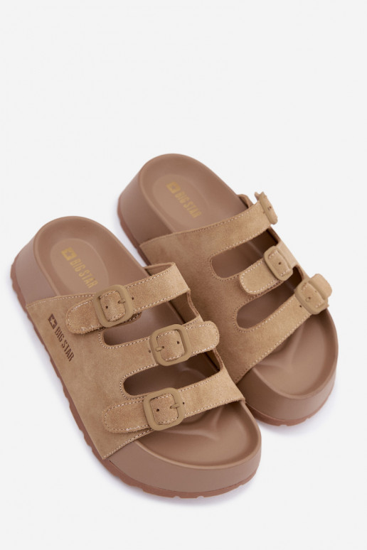 Chinelos femininos com uma plataforma com listras Big Star TT274529 bege