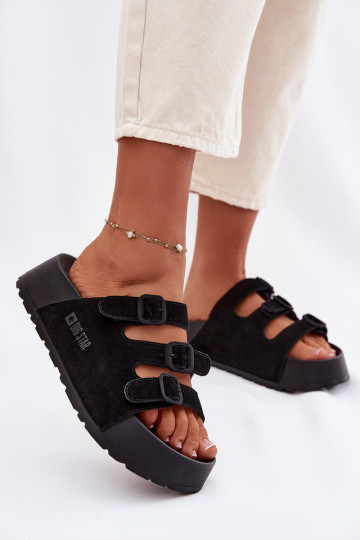 Chinelos femininos com uma plataforma com listras Big Star TT274531 cor preta