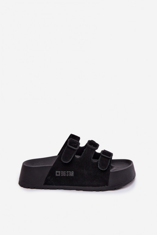 Chinelos femininos com uma plataforma com listras Big Star TT274531 cor preta