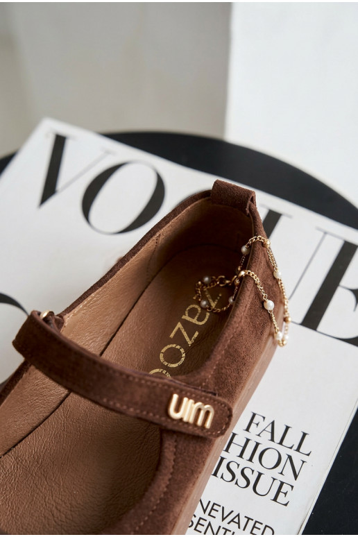 Pele Sapatilhas de camurça Barefoot com alças Zazoo 10206 CzekoladoParae