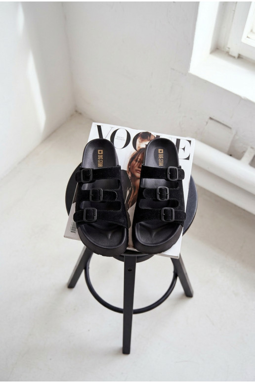 Chinelos femininos com plataforma e tiras Big Star TT274531 cor preta