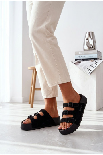 Chinelos femininos com plataforma e tiras Big Star TT274531 cor preta 2