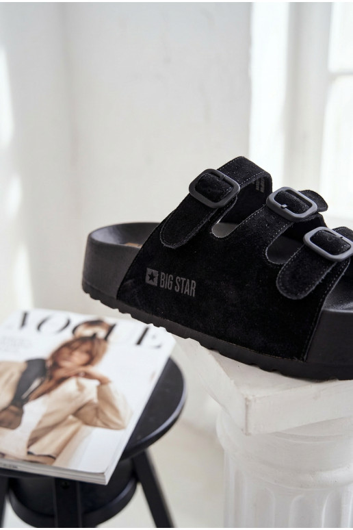 Chinelos femininos com plataforma e tiras Big Star TT274531 cor preta