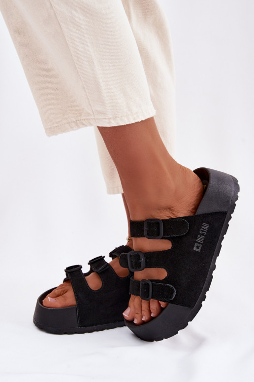 Chinelos femininos com plataforma e tiras Big Star TT274531 cor preta