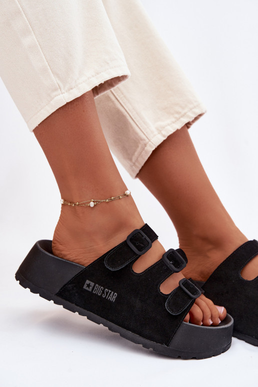 Chinelos femininos com plataforma e tiras Big Star TT274531 cor preta