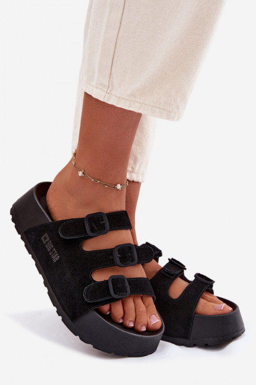 Chinelos femininos com plataforma e tiras Big Star TT274531 cor preta