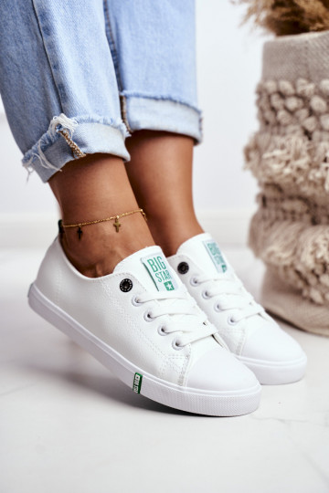 Tênis de couro femininos Big Star GG274006 cores branca e verde