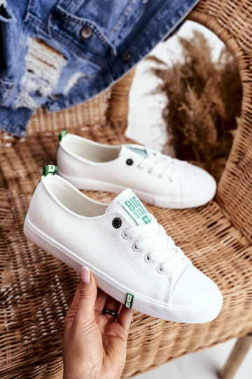 Tênis de couro femininos Big Star GG274006 cores branca e verde 2