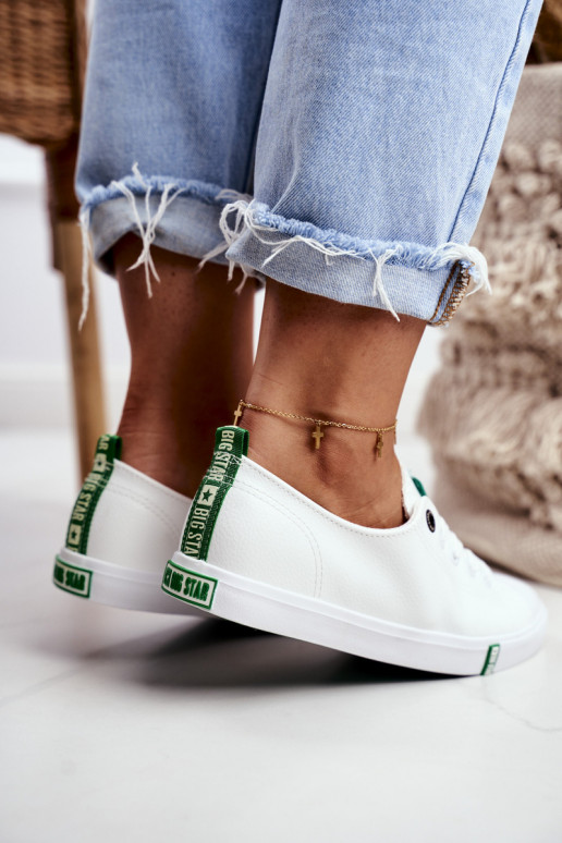 Tênis femininos de couro Big Star GG274006 Branco-cor verde