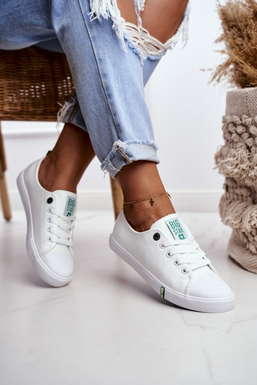 Tênis femininos de couro Big Star GG274006 Branco-cor verde