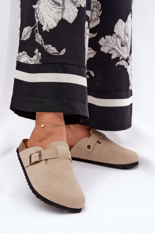 chinelos de camurça Tamancos Feminino com fivelas Big Star RR274A385 bege