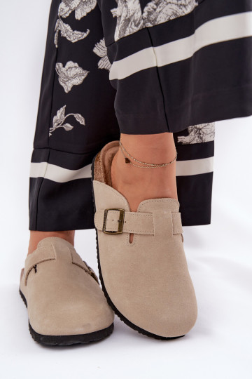 chinelos de camurça Tamancos Feminino com fivelas Big Star RR274A385 bege 2