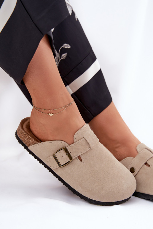 chinelos de camurça Tamancos Feminino com fivelas Big Star RR274A385 bege