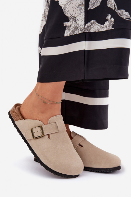 chinelos de camurça Tamancos Feminino com fivelas Big Star RR274A385 bege