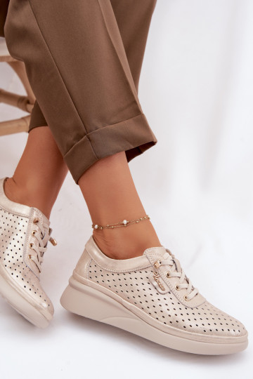 Pele com elementos abertos sapato Feminino Vinceza 79603 cor dourada