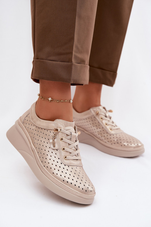 Pele com elementos abertos sapato Feminino Vinceza 79603 cor dourada