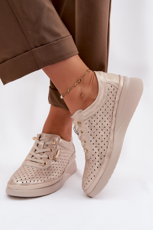 Pele com elementos abertos sapato Feminino Vinceza 79603 cor dourada