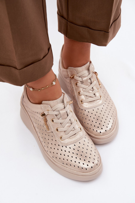 Pele com elementos abertos sapato Feminino Vinceza 79603 cor dourada