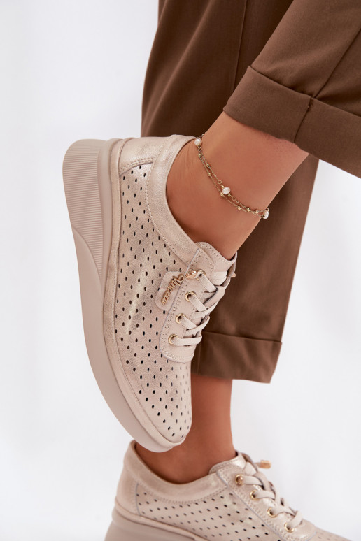 Pele com elementos abertos sapato Feminino Vinceza 79603 cor dourada