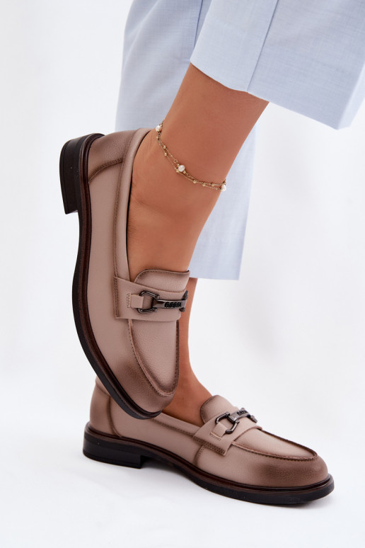 Pele mocassins femininos Vinceza 39983 bege