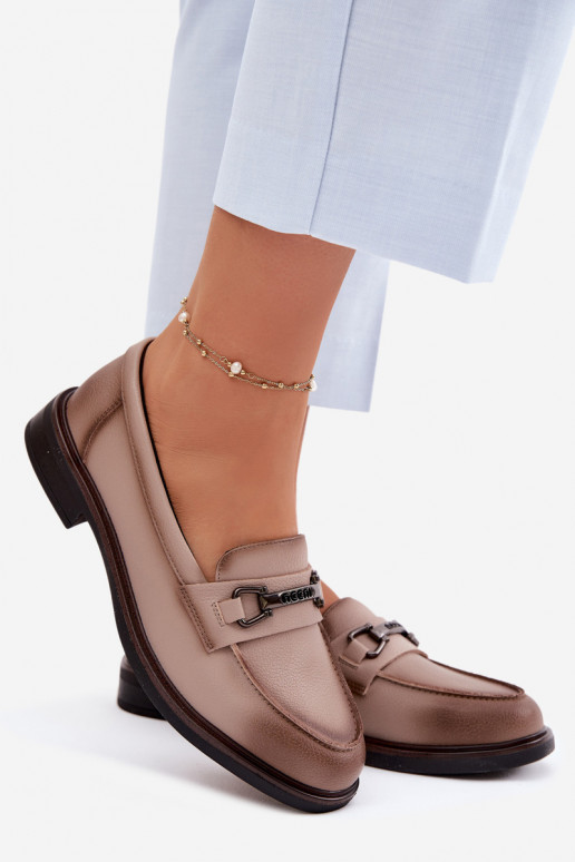 Pele mocassins femininos Vinceza 39983 bege