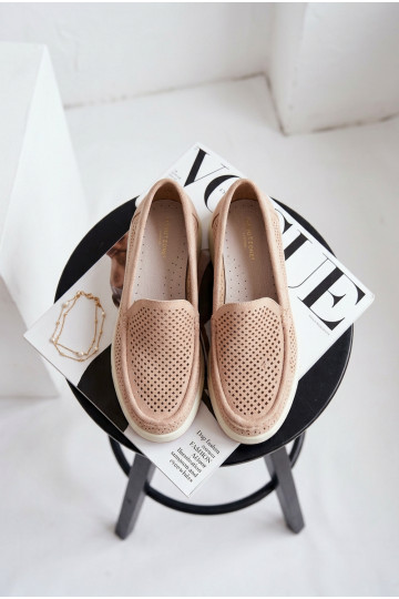 Mocassins femininos com detalhes de perfuração Sergio Leone MK097H cor areia