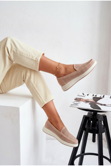 Mocassins femininos com detalhes de perfuração Sergio Leone MK097H cor areia 2