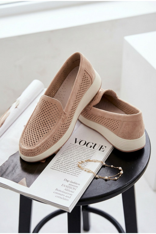 Mocassins femininos com detalhes de perfuração Sergio Leone MK097H cor areia