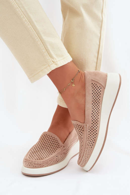 Mocassins femininos com detalhes de perfuração Sergio Leone MK097H cor areia