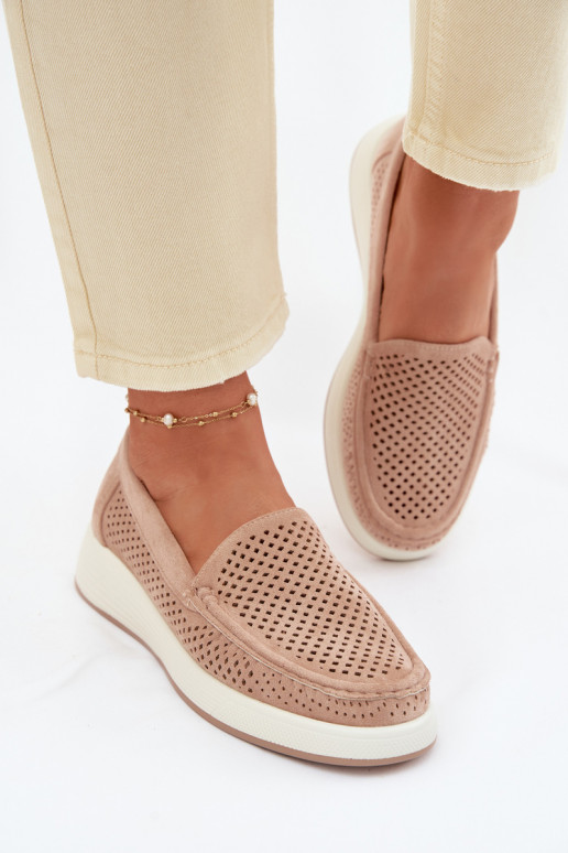 Mocassins femininos com detalhes de perfuração Sergio Leone MK097H cor areia