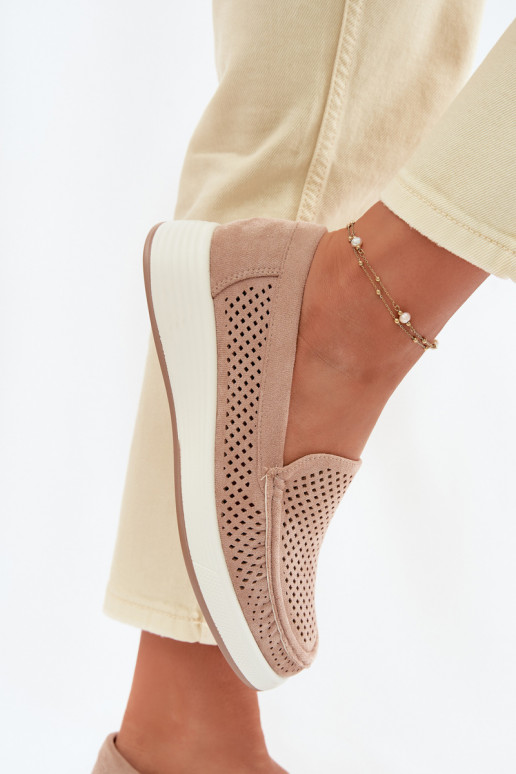 Mocassins femininos com detalhes de perfuração Sergio Leone MK097H cor areia