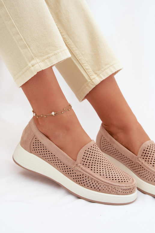 Mocassins femininos com detalhes de perfuração Sergio Leone MK097H cor areia